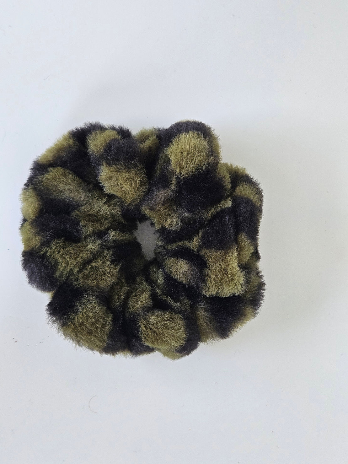 Teddy Fluffy Scrunchie Tan Print