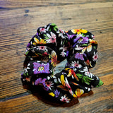 Black Flower Print Scrunchie
