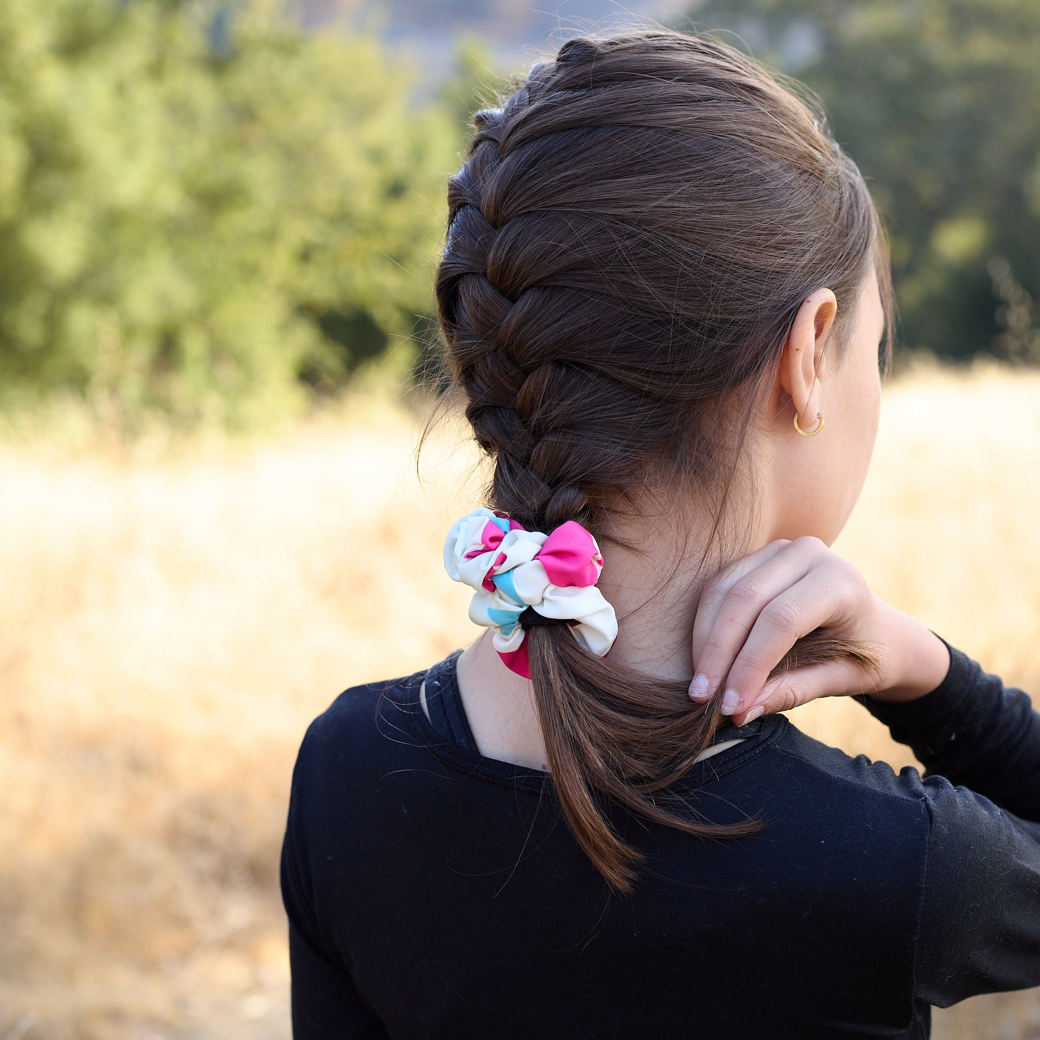 Print Satin Scrunchie Cream & Pink