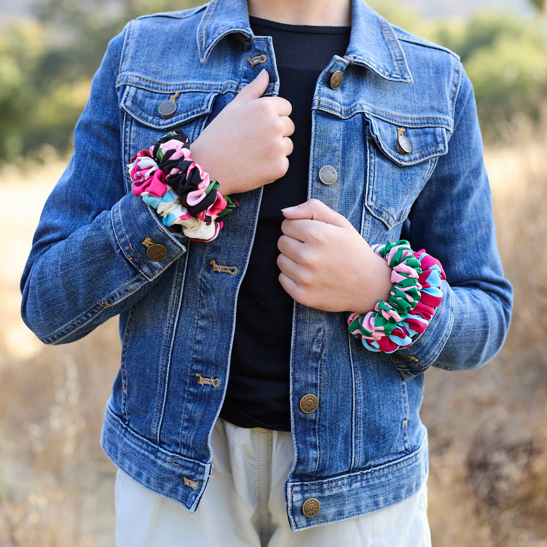 Print Satin Scrunchie Black