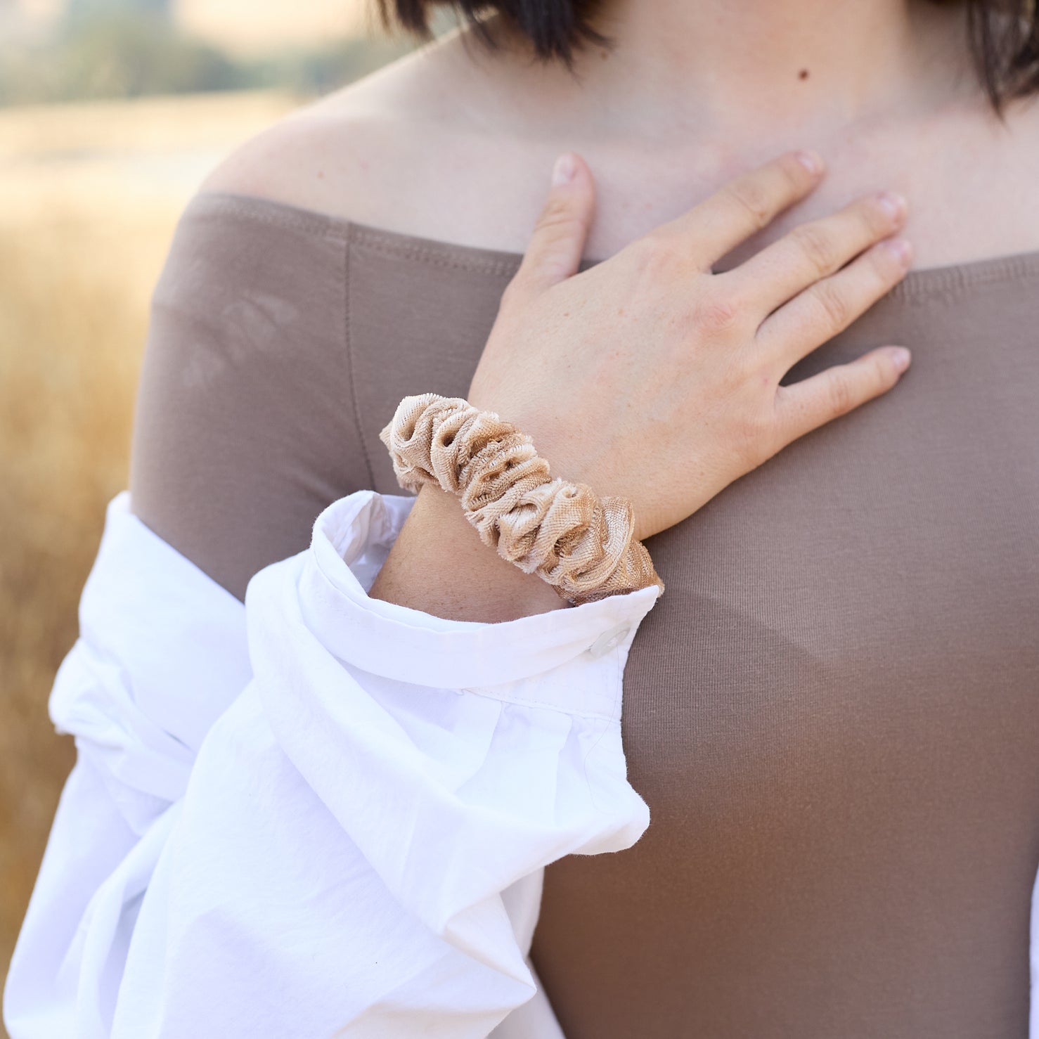 Velvet Velour Gold Scrunchie