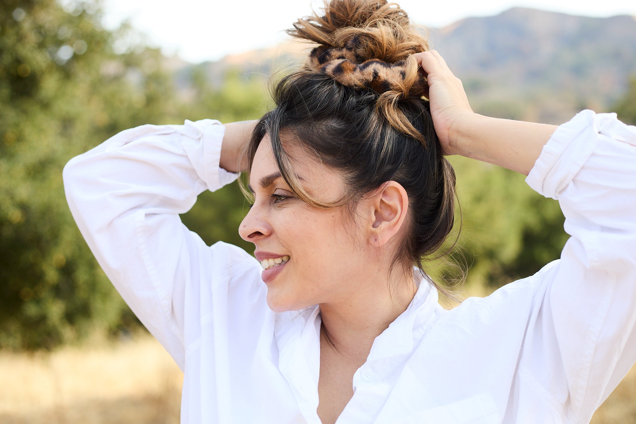 Teddy Fluffy Scrunchie Tan Print