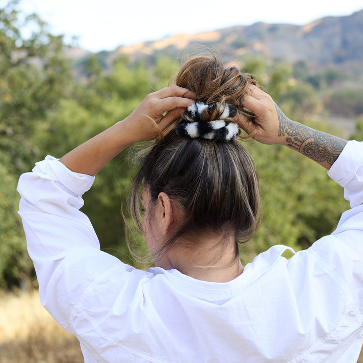 Teddy Fluffy Scrunchie Tan Print