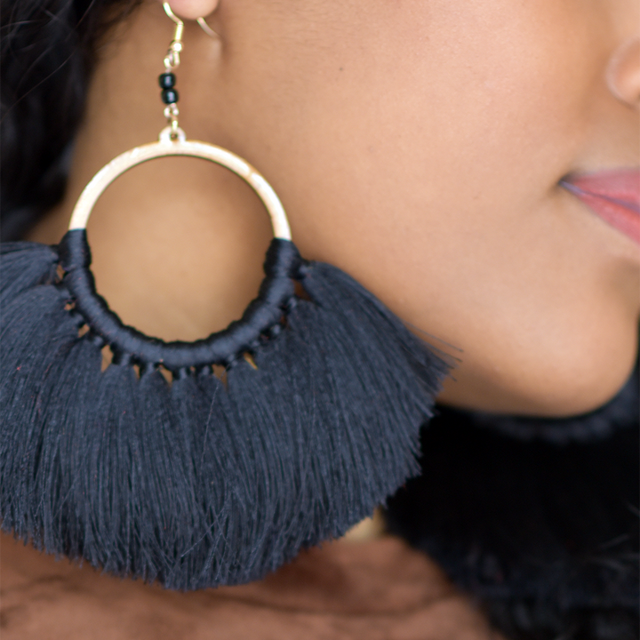 Statement Threaded Fringe Hoop Earring