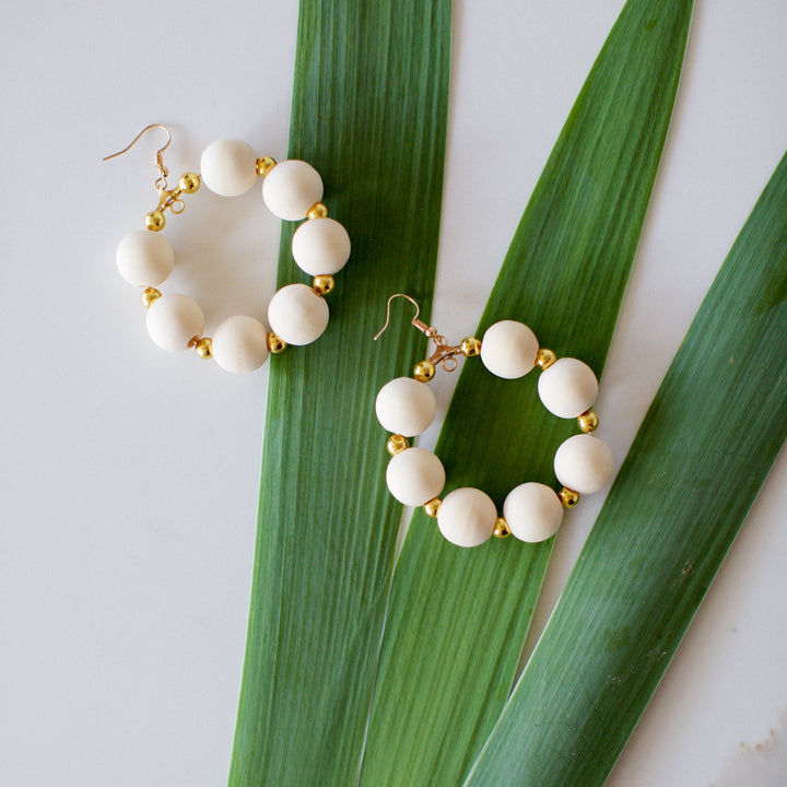 Wooden Bead Hoop Earrings