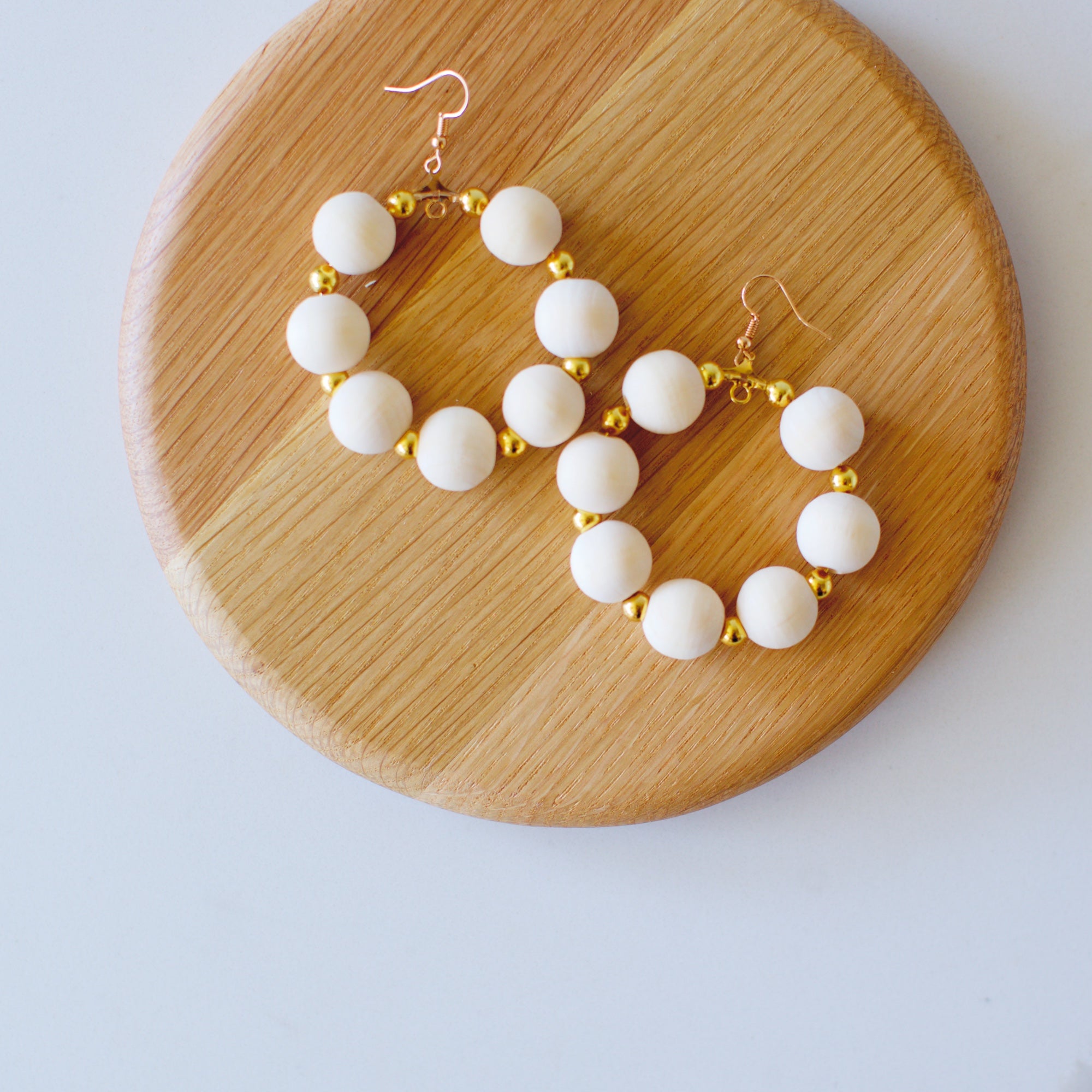 Wooden Bead Hoop Earrings