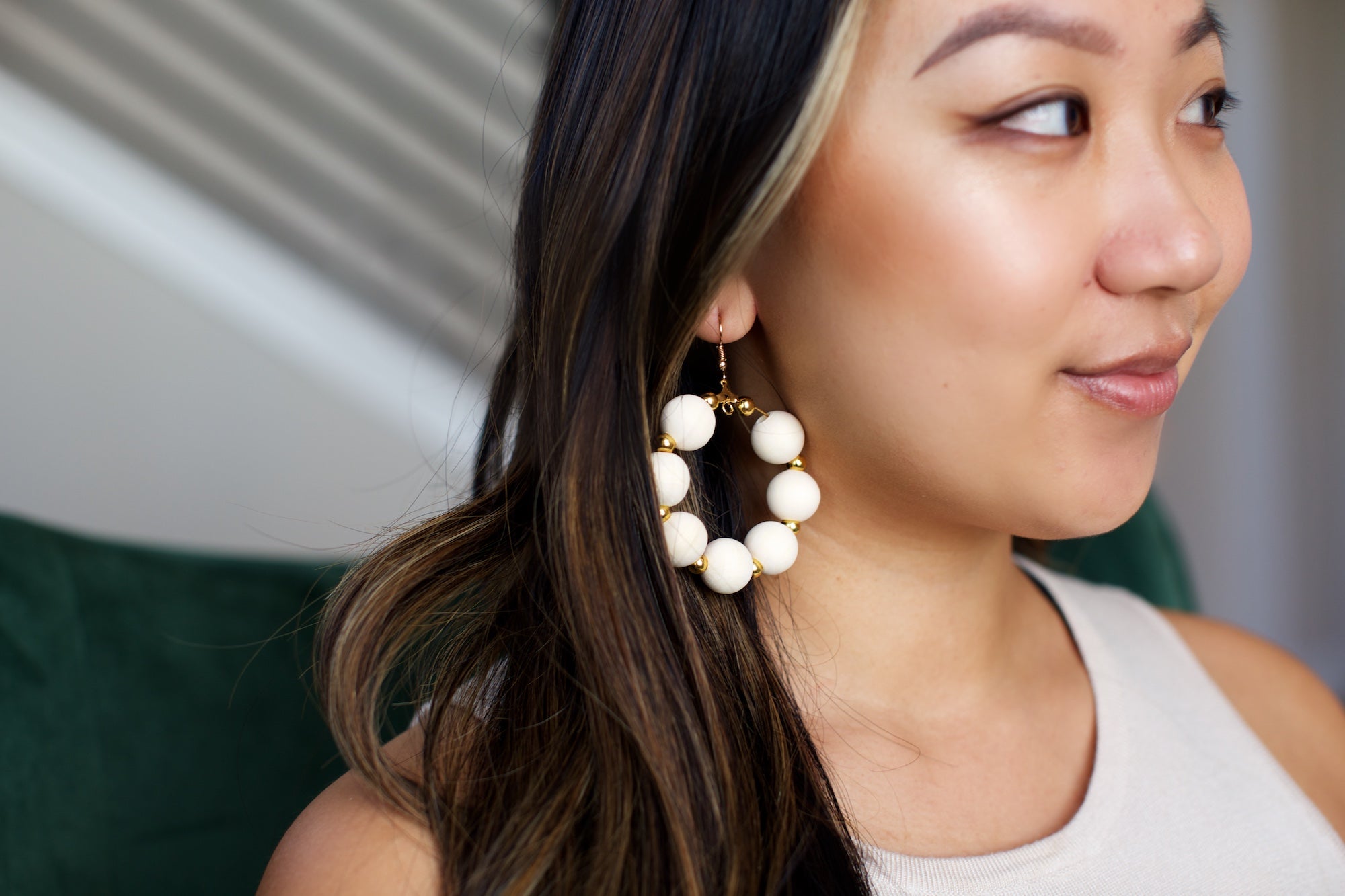 Wooden Bead Hoop Earrings