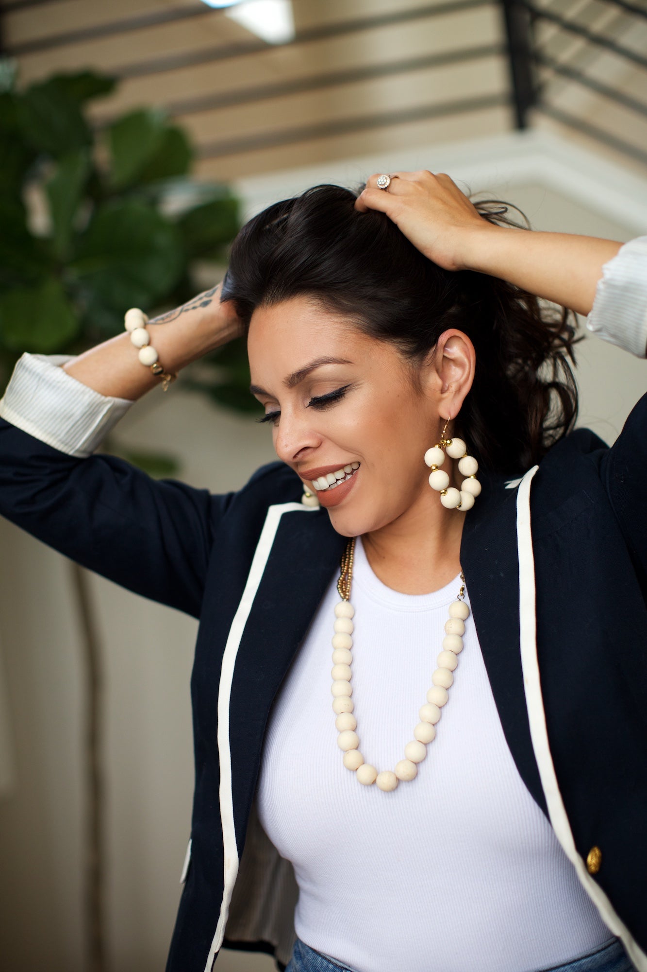 Wooden Bead Hoop Earrings