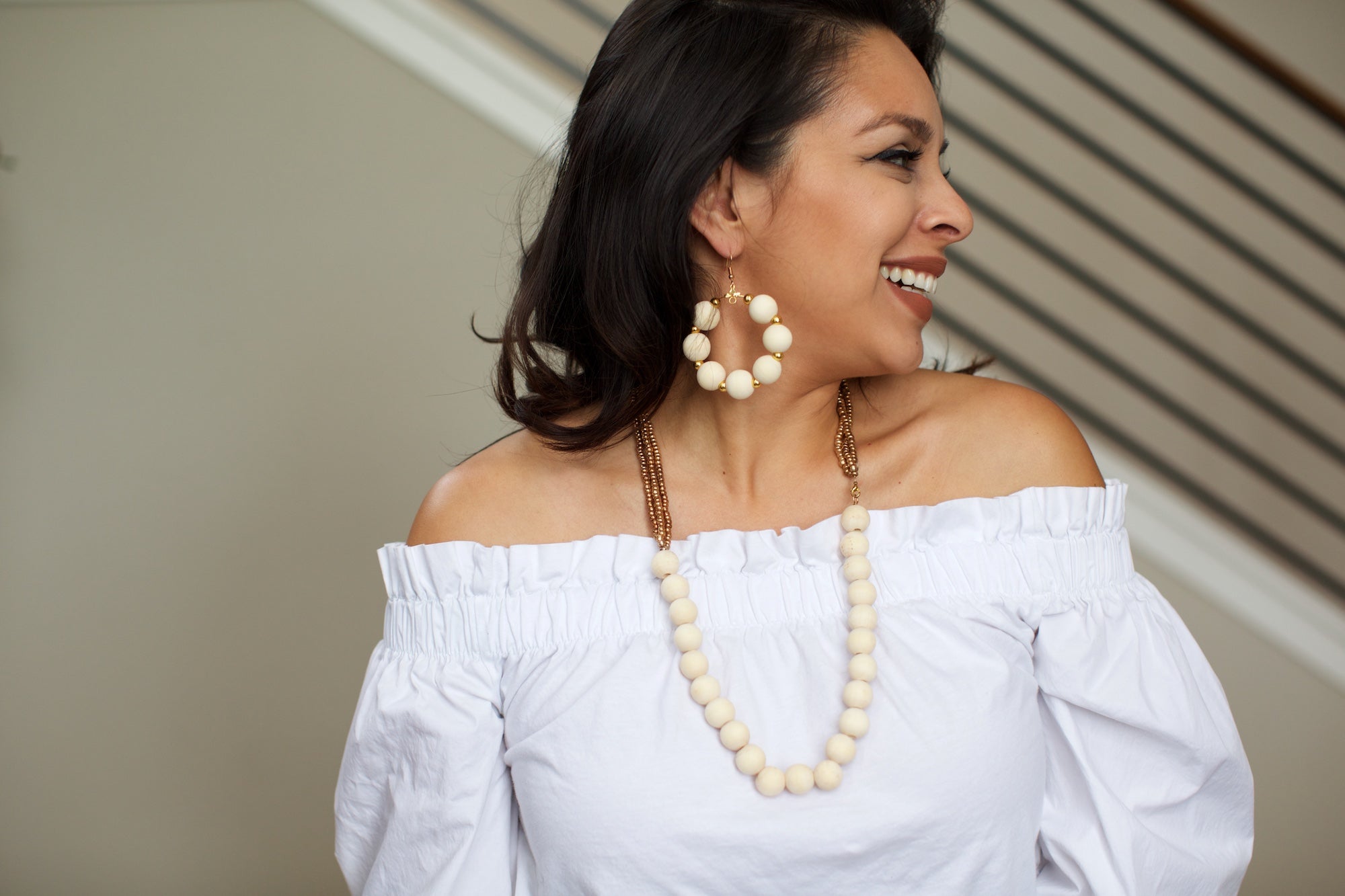 Wooden Bead Hoop Earrings