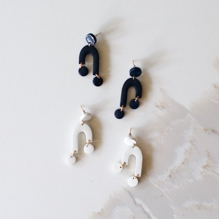 Abstract U Shape White Earrings.